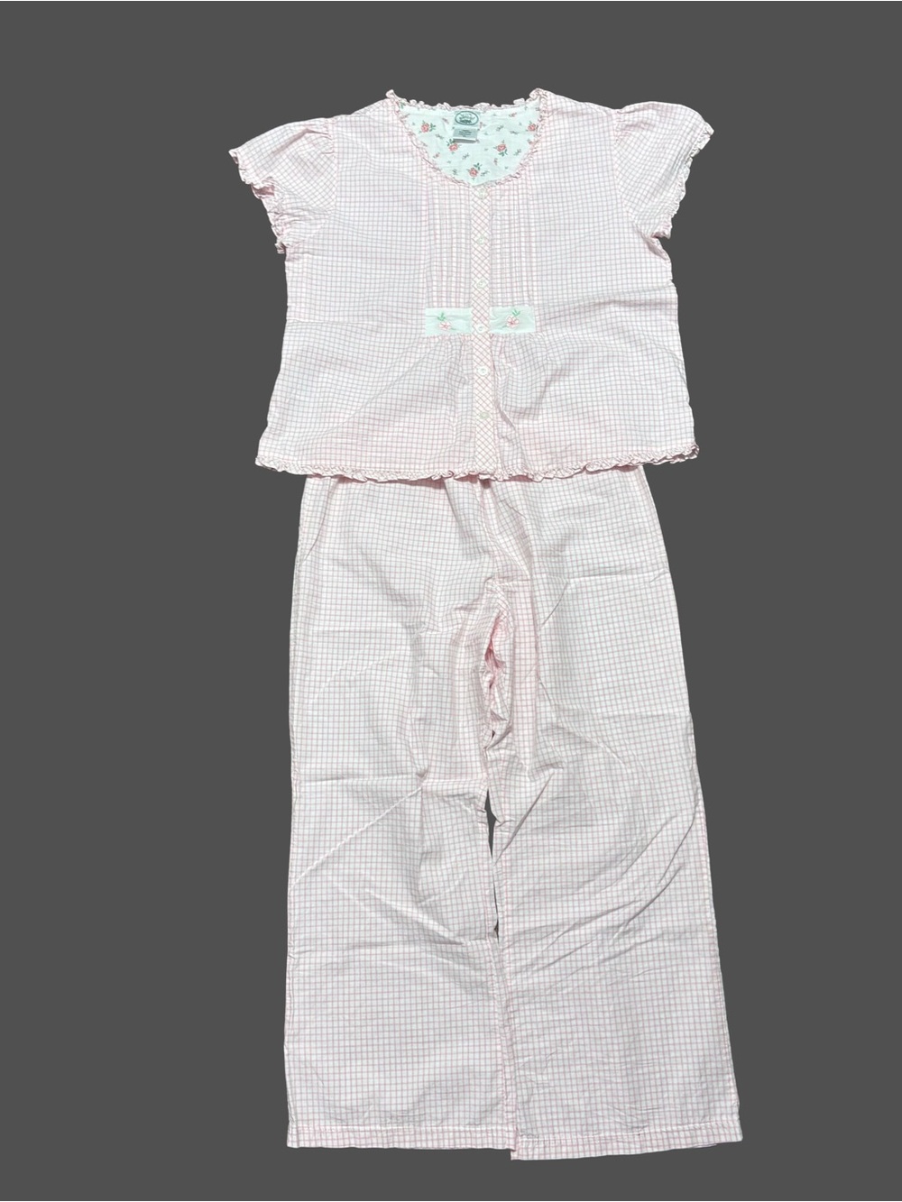 Vintage Laura Ashley Pink Gingham Pajama Set Cottagecore Floral 2pc M